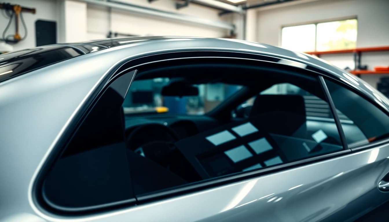 Applying ceramic window tint to enhance vehicle aesthetics and protection.