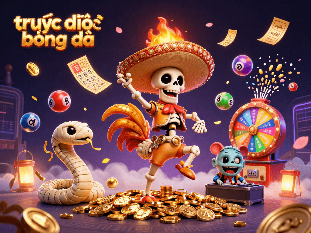 Experience trực tiếp bóng đá with our vibrant, dynamic illustration featuring casino elements and energetic characters.