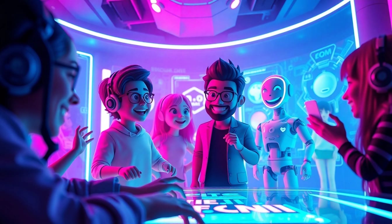 Exciting CrushonAI chat scene with animated characters engaging users in a vibrant digital environment.