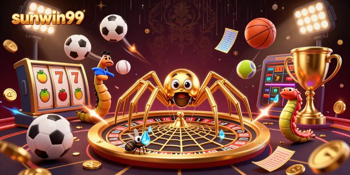 Experience thrilling bets at sunwin99 with a golden spider and centipede croupier at a roulette wheel.