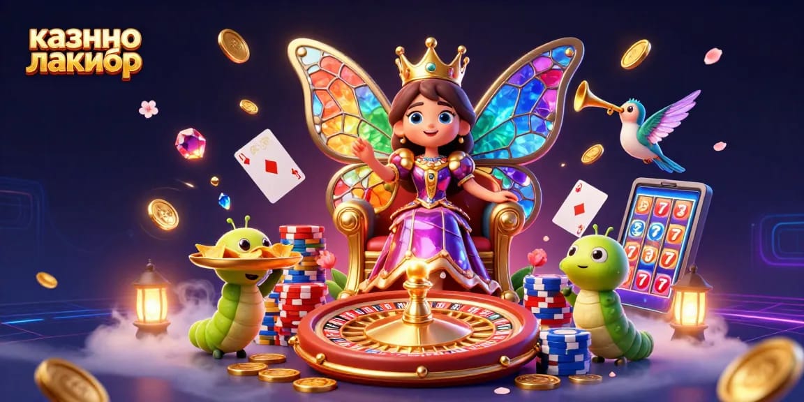 Experience excitement at Казино Лакибир with vibrant 3D characters and dazzling casino elements.