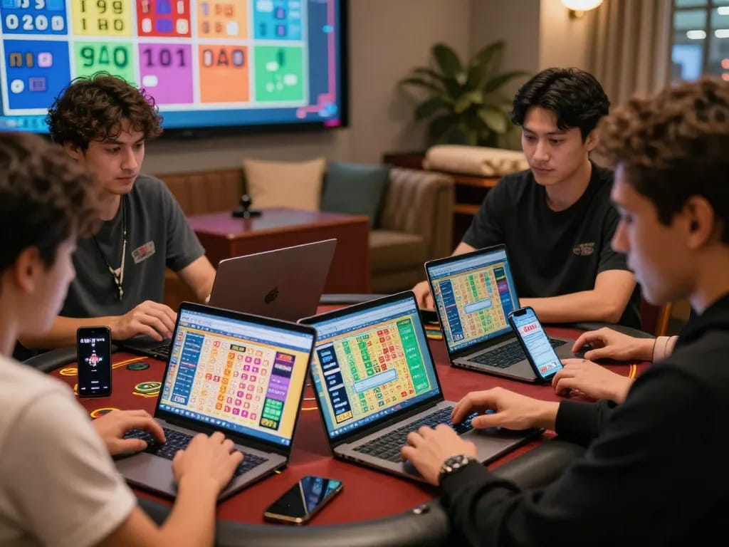 Players enjoying lô đề hôm nay online, showcasing excitement and engagement in a cozy gaming environment