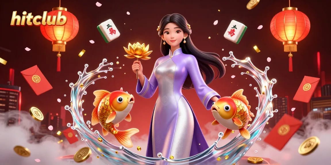 Engage in thrilling experiences at hitclub with stunning 3D illustration of Asian woman in a casino setting.