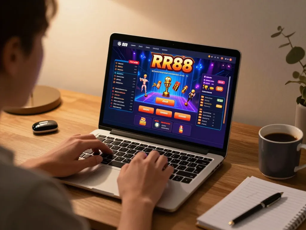 Engaging gameplay on RR88 platform with a player using a laptop for online casino experience.