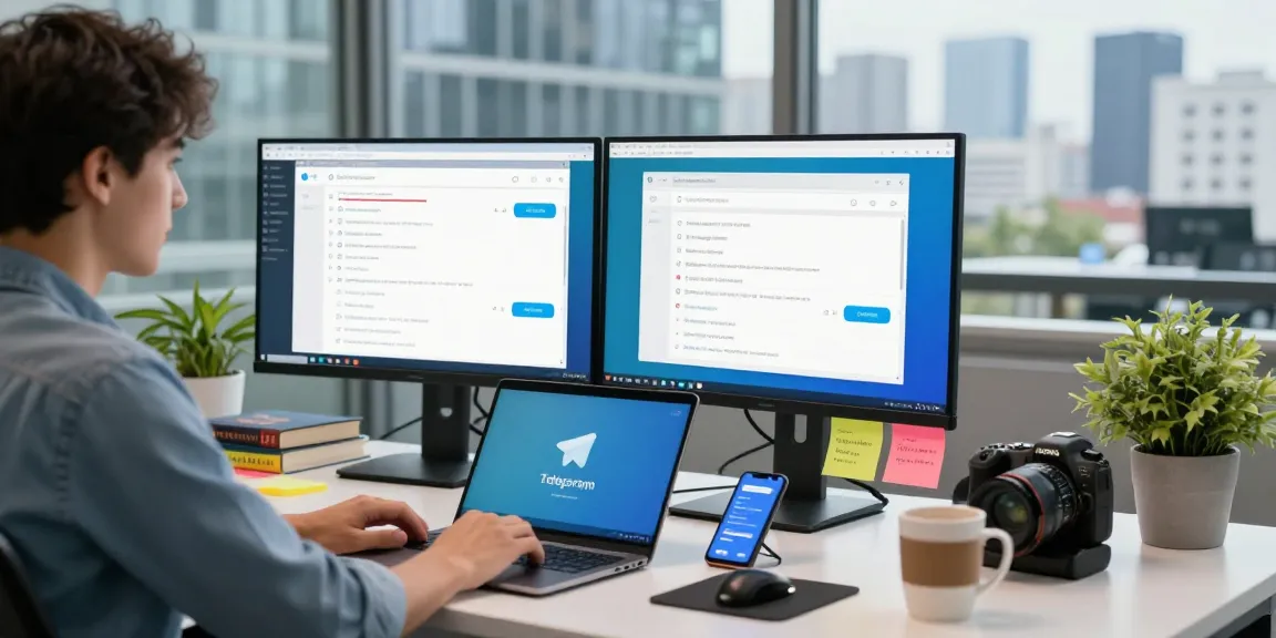Engaging workspace scene with software developer using Telegram Download for seamless communication and collaboration.