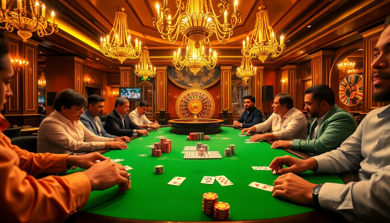 Experience high-stakes poker action at https://e2bett.dev, where professional gamblers engage with colorful chips and cards.