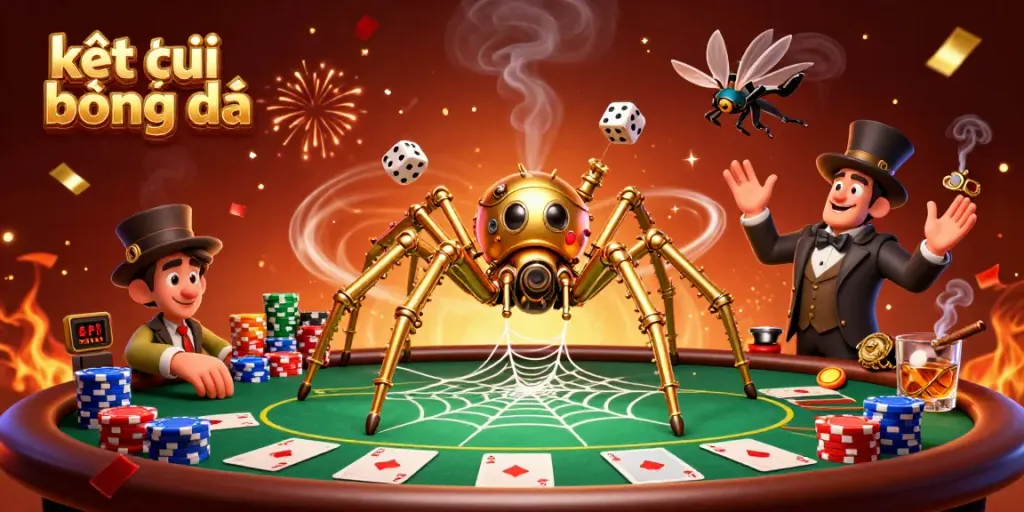 Engage with kết quả bóng đá data while witnessing a lively steampunk spider web scene, pulling in dice and poker elements.