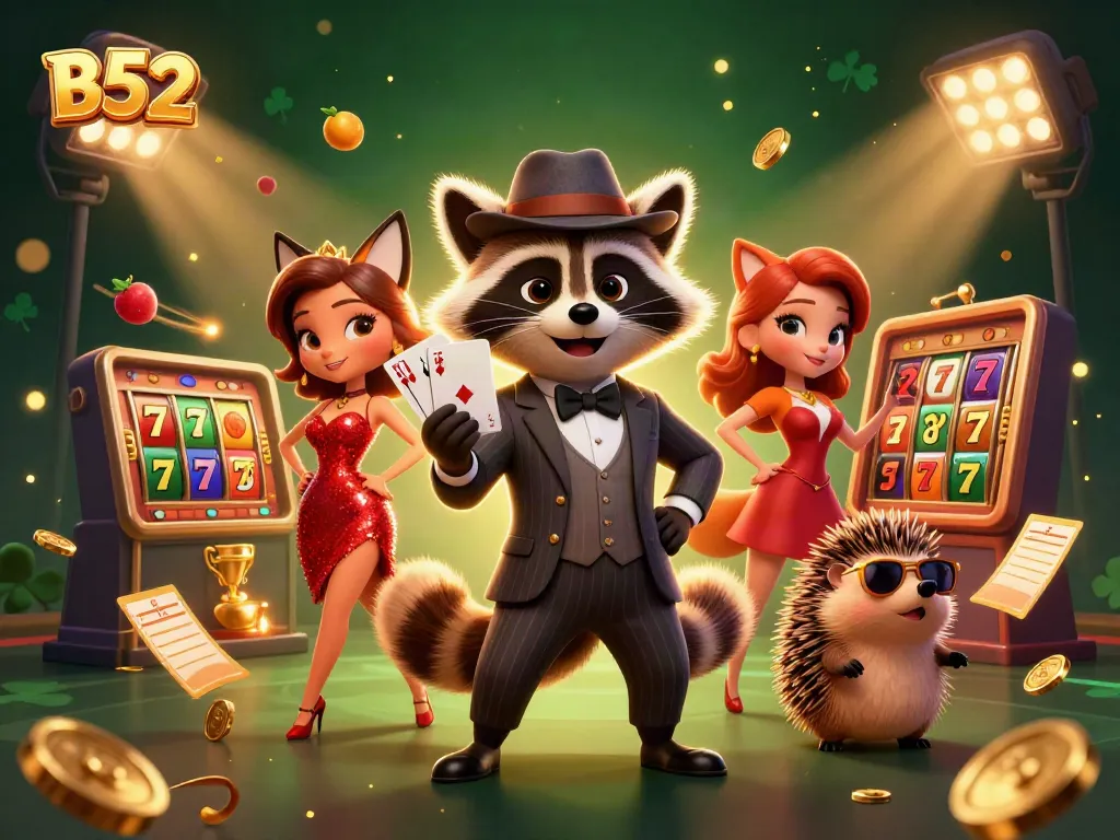 Win big with B52 as suave raccoon, charming fox, and hedgehog bouncer play slots together.