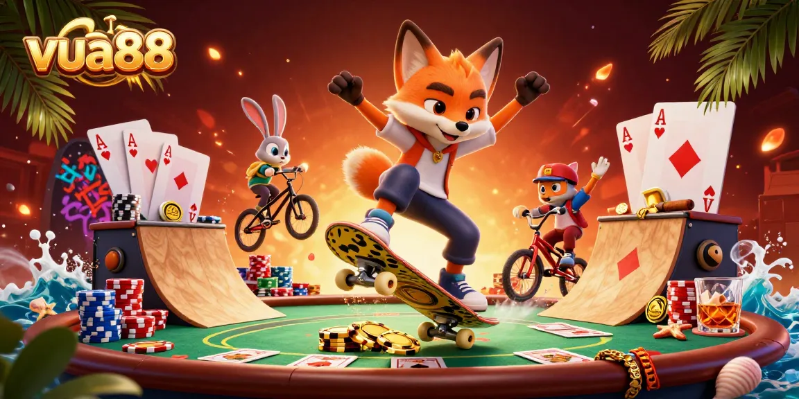 Experience the excitement at vua88 as characters engage in thrilling gambling actions in a vibrant casino atmosphere.