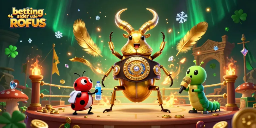 Engage with premier betting sider uden ROFUS featuring a golden stag beetle champion in a dynamic casino setting.
