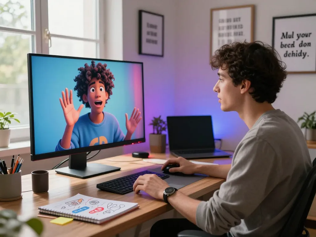 Engaging AI interaction with crush ai in a modern home office setting, highlighting personalized experiences and technology.