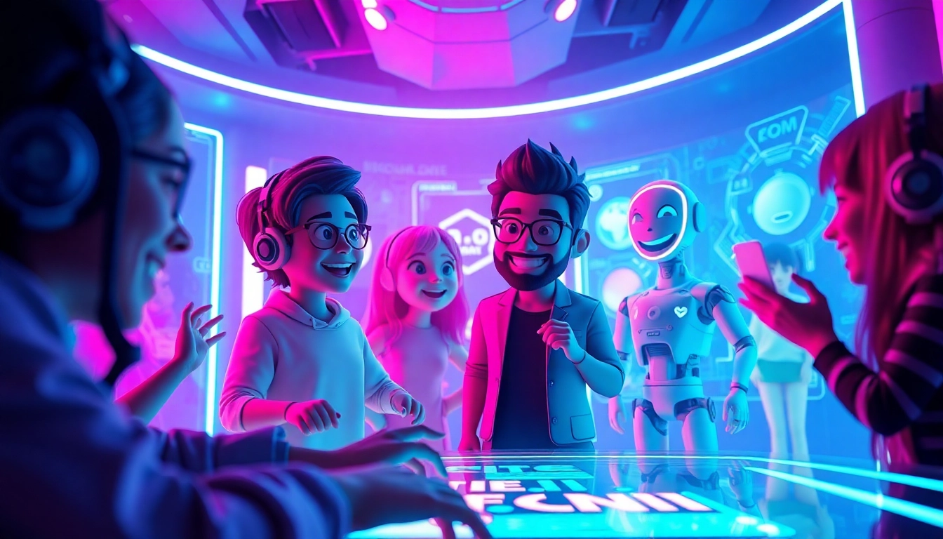 Exciting CrushonAI chat scene with animated characters engaging users in a vibrant digital environment.