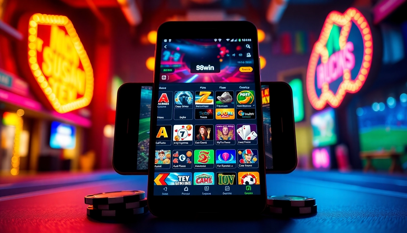 Explore 98win's thrilling experience of online casino gaming, showcasing diverse games and a vibrant user interface.