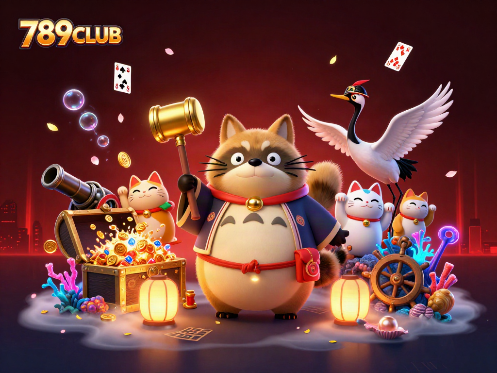 Experience 789CLUB with thrilling games and winning treasures in a vibrant, colorful scene.