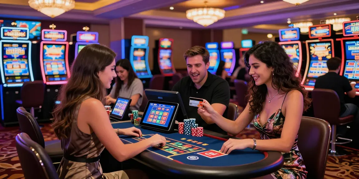 Dynamic gaming scene at eviz.org.uk featuring players engaged in credit card casino action, showcasing excitement and vibrant atmosphere.
