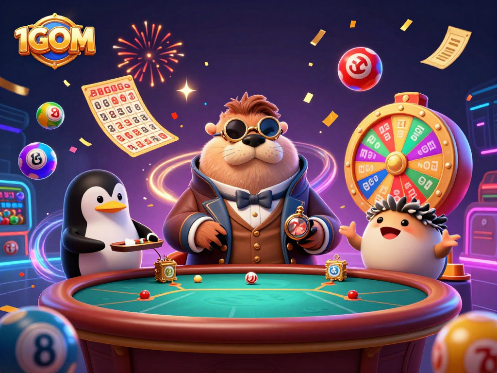 Engage in thrilling bets with 1GOM at an underwater poker table featuring a jolly walrus and penguin dealer.