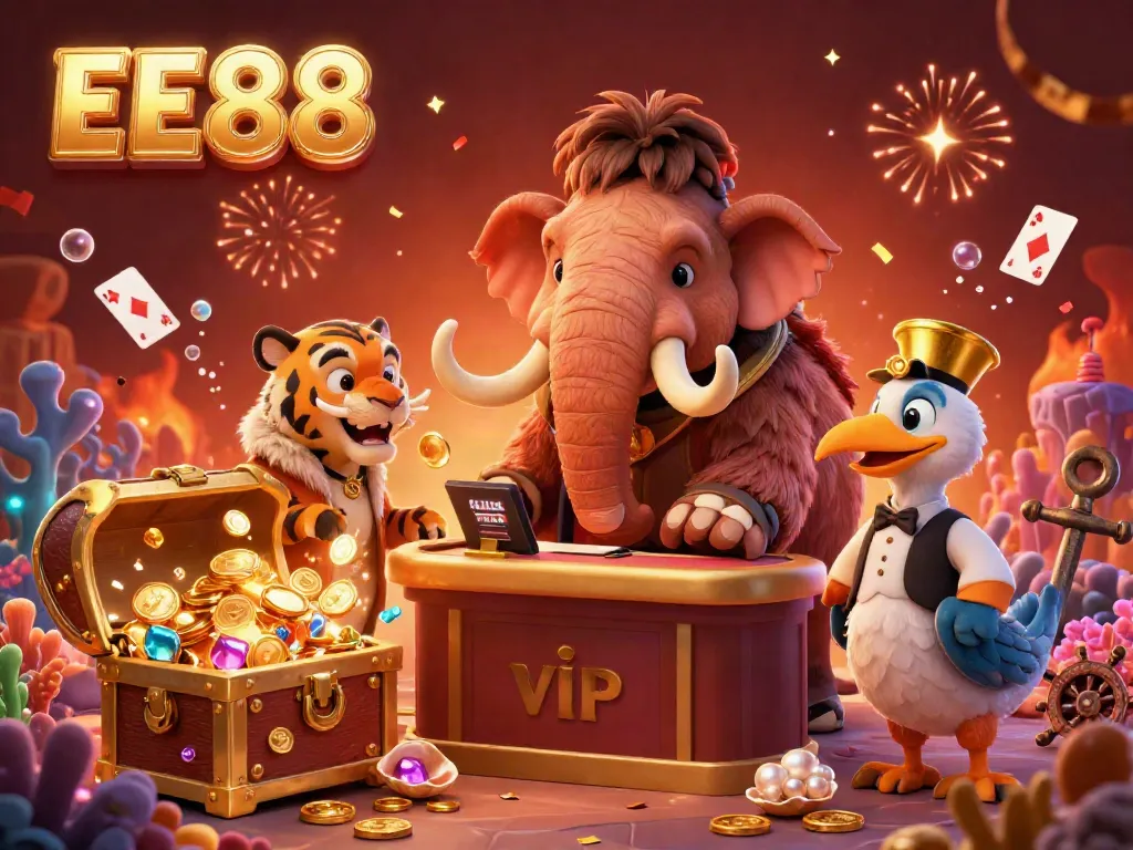 Experience the excitement of EE88 with a unique casino scene showcasing rich casino elements and characters.