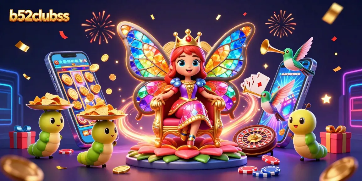 Experience vibrant gaming at b52clubss with a butterfly queen and thrilling slot elements.