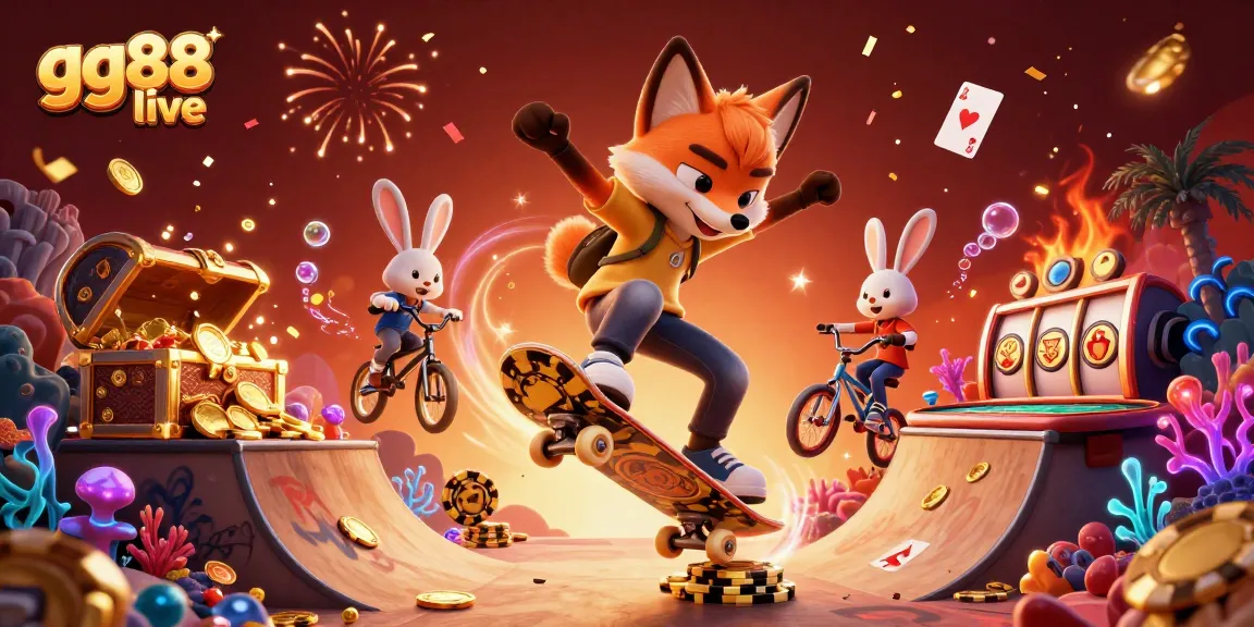 Experience thrilling action in gg88 live with a dynamic scene of cartoon characters performing tricks and celebrating