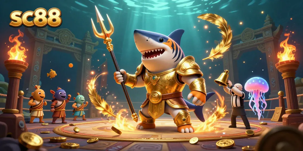 Experience thrilling gameplay with sc88 in an underwater casino colosseum filled with vibrant characters and elements.
