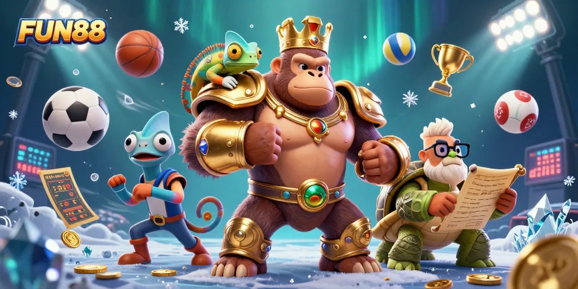 Engage in thrilling gameplay at FUN88 with lively characters in a vibrant casino setting.