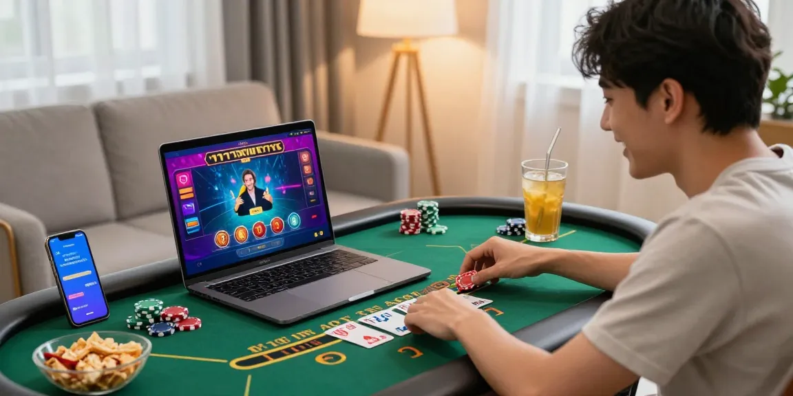 Player enjoying an engaging บาคาร่าออนไลน์ game on their laptop in a cozy home environment.