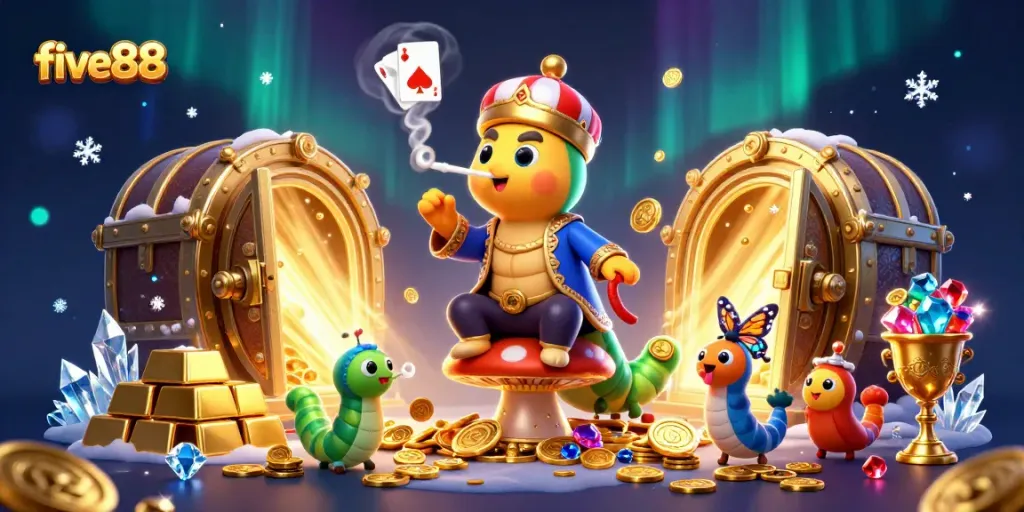 Engage in thrilling gameplay at five88 with poker hand symbols forming from smoke rings, featuring a vibrant 3D scene.