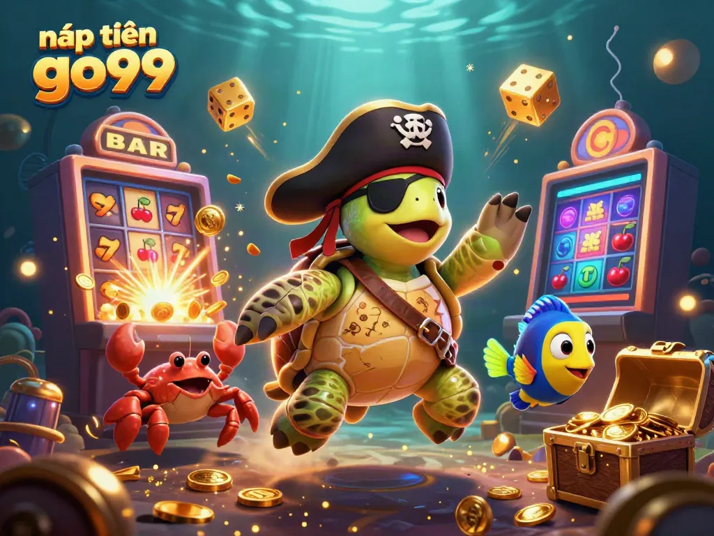 Experience nạp tiền go99 with a vibrant underwater scene featuring casino elements and energetic characters.