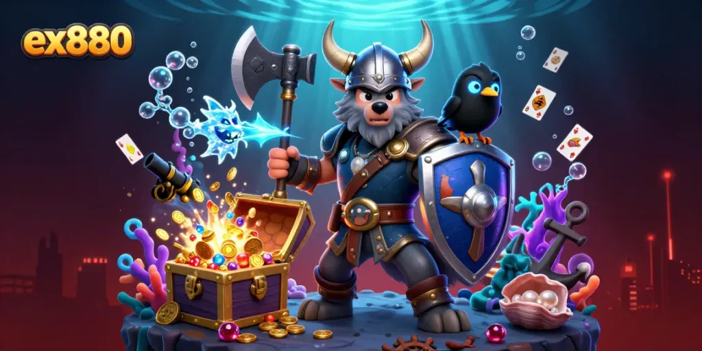 Join the adventure with ex880 as the Viking wolf warrior and dragon triumph in this dynamic casino scene!