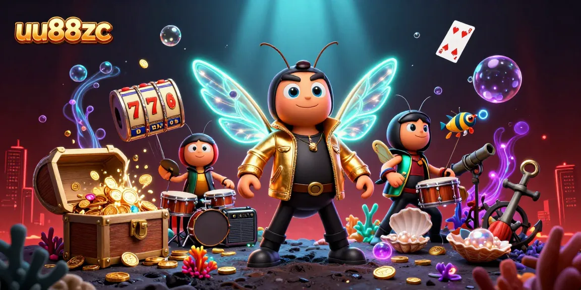 Play thrilling casino games at uu88zc featuring a rock star, treasures, and vibrant aquatic elements.