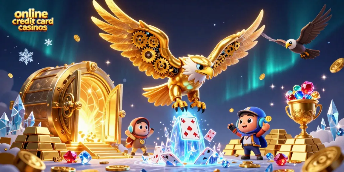 Experience excitement at online credit card casinos with glowing treasures and dynamic gaming elements in an enticing 3D scene.