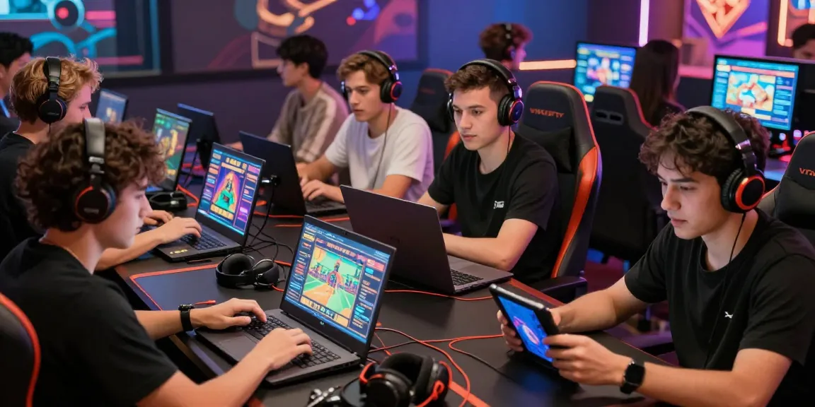 Engaging online gaming experience at 181bet with diverse group gamers immersed in various games.