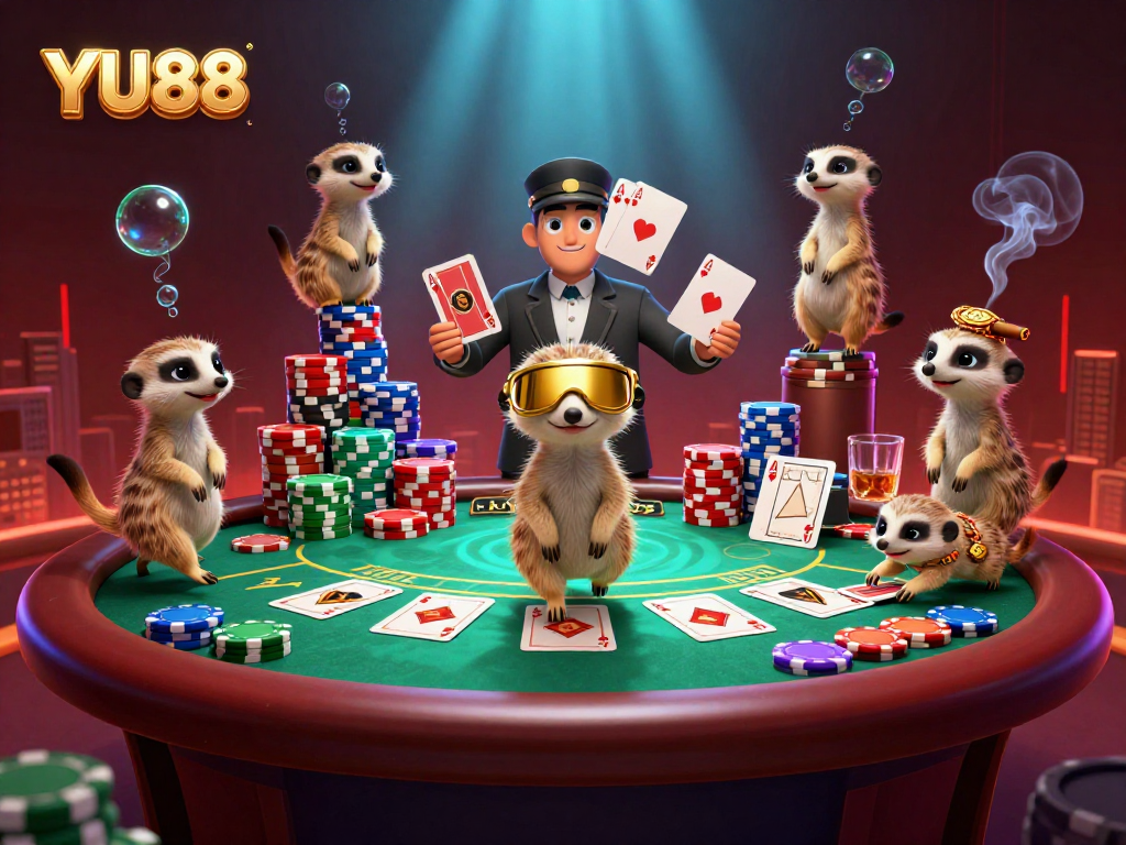 Engage in thrilling gameplay at YU88 with meerkats managing a lively casino scene.