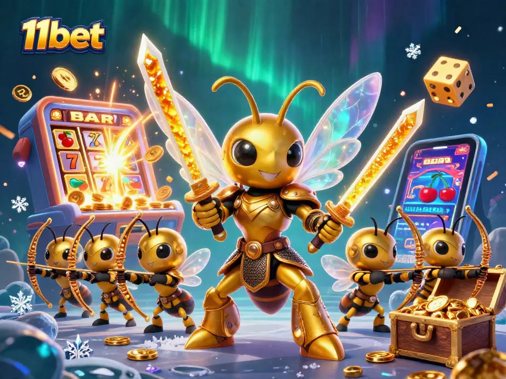 Experience the excitement of 11bet with vibrant games and jackpot wins in a dazzling casino scene.