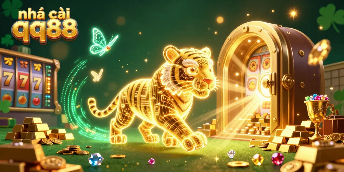 Engage with the vibrant digital casino experience at nhà cái qq88 featuring a glowing tiger and dynamic game elements.