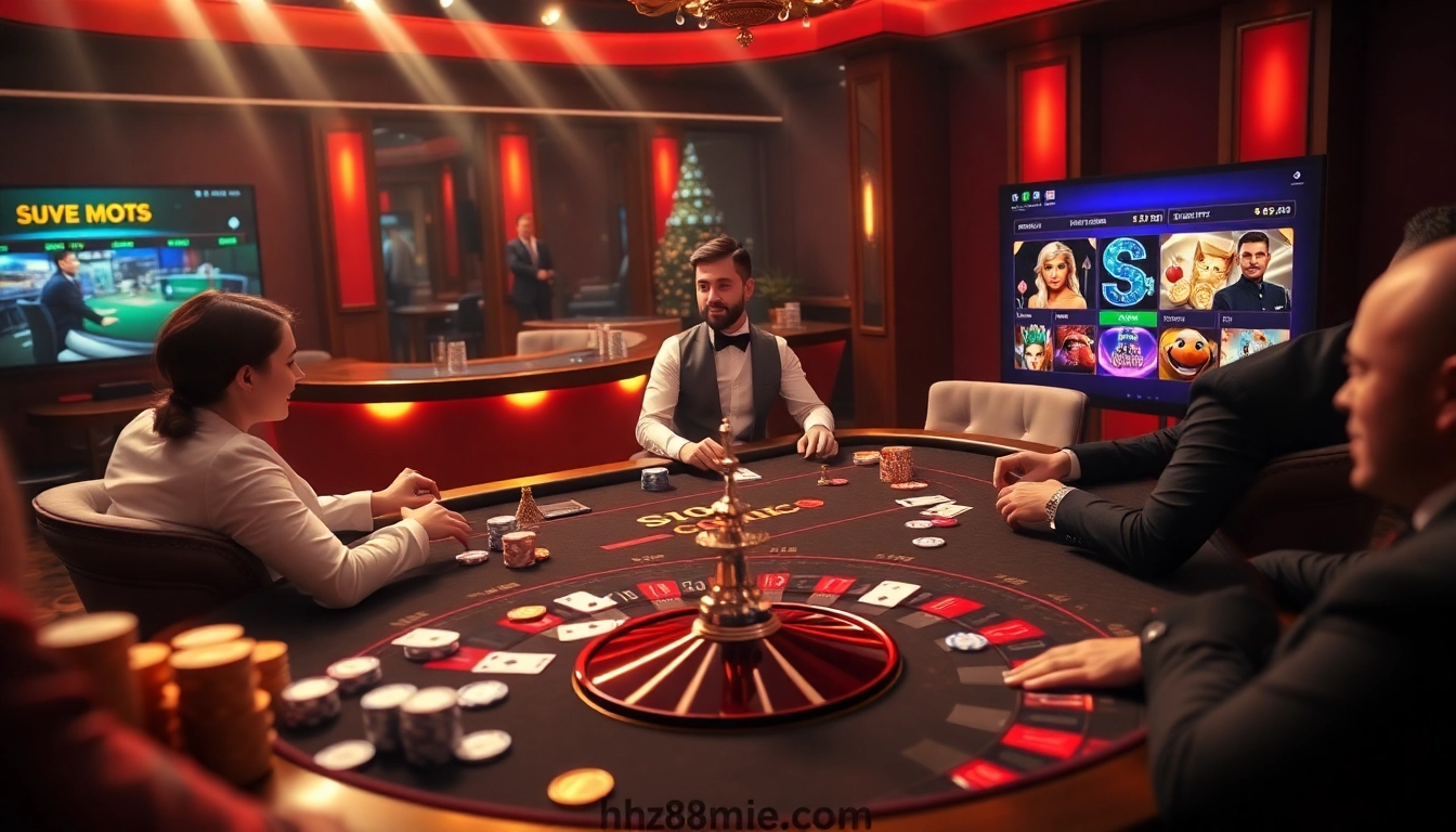 Experience the excitement of gaming at https://hz88mie.com with vibrant casino visuals showcasing poker tables and live dealers.