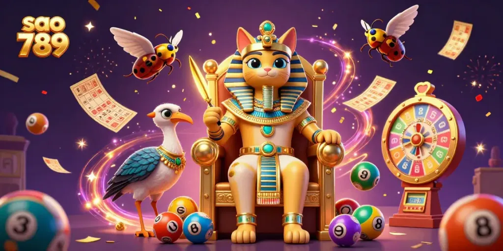 Experience the thrill at sao 789 with colorful lottery elements and vibrant characters in 3D casino art.