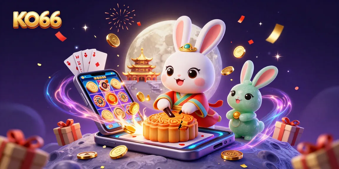 Join the excitement at KO66, where a moon rabbit celebrates with casino games and golden winnings.