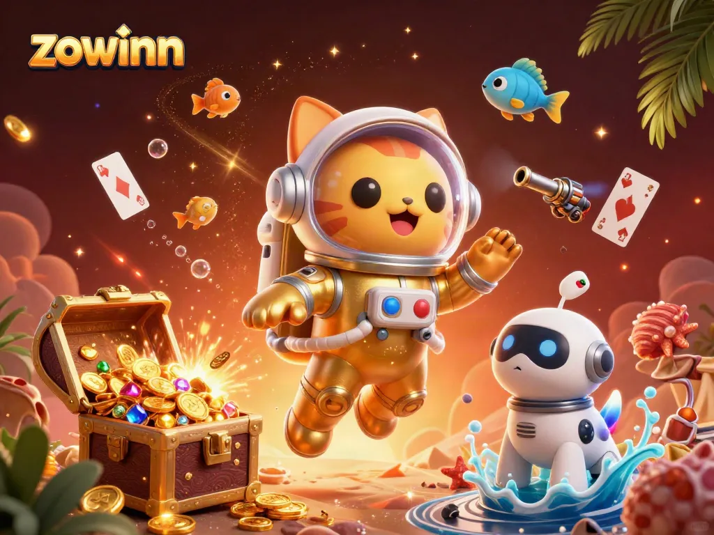 Zowinn invites players into an exhilarating space-themed casino adventure, showcasing vibrant characters and dynamic game elements.