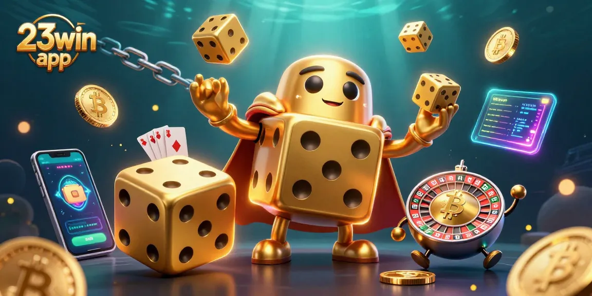 Win big with 23win app in this vibrant casino experience illustration packed with action.