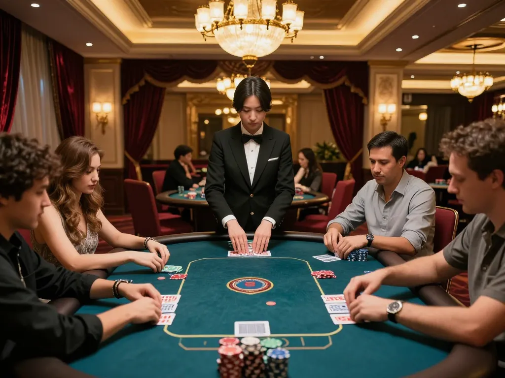 Engaged players strategizing their next move at alo88 poker table in a luxurious casino setting.