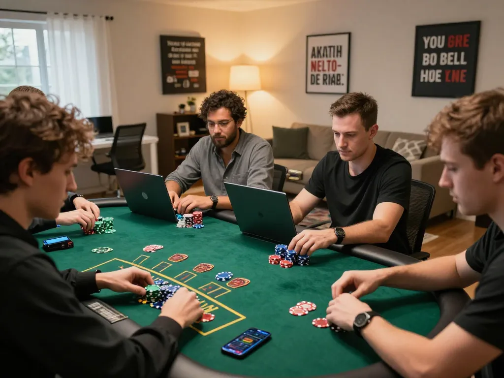 Players enjoying online blackjack on https://vipwin79.net/ in a cozy home setting