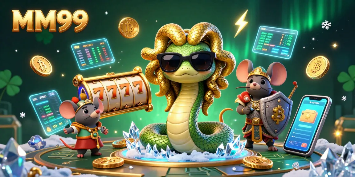 Join the excitement at MM99 with Medusa and a warrior mouse enjoying thrilling slot games.