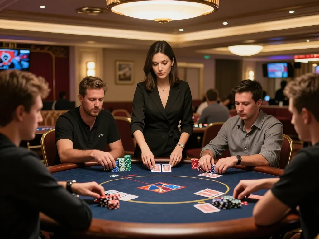 FIVE88 high-stakes poker game in an elegant casino, capturing thrilling gameplay and strategic decisions.
