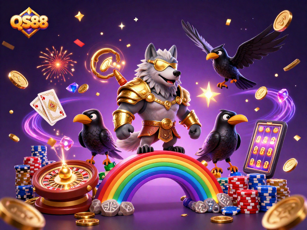 Experience the thrilling gameplay of QS88 with vibrant casino elements and mythical characters in a captivating setting.