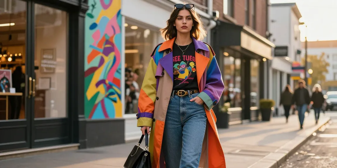 Fashion tips for stylish street outfits featuring a woman in trendy layered clothing enjoying urban scenery.