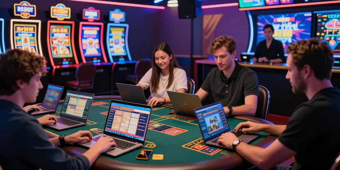 Enthusiastic players engaged in credit card casinos online, showcasing diverse gaming experiences and vibrant casino atmosphere.