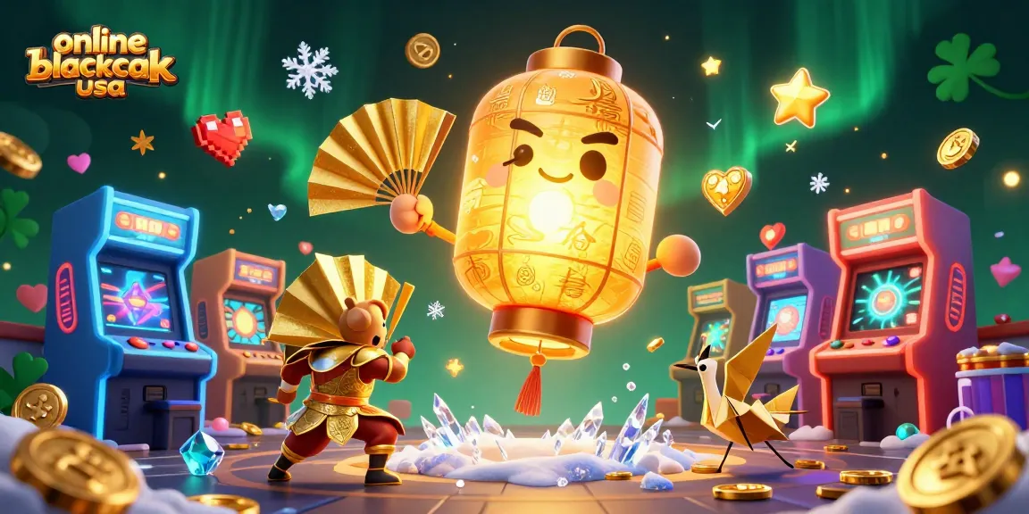 Play dynamic online blackjack USA with a glowing lantern spirit above a vibrant casino.