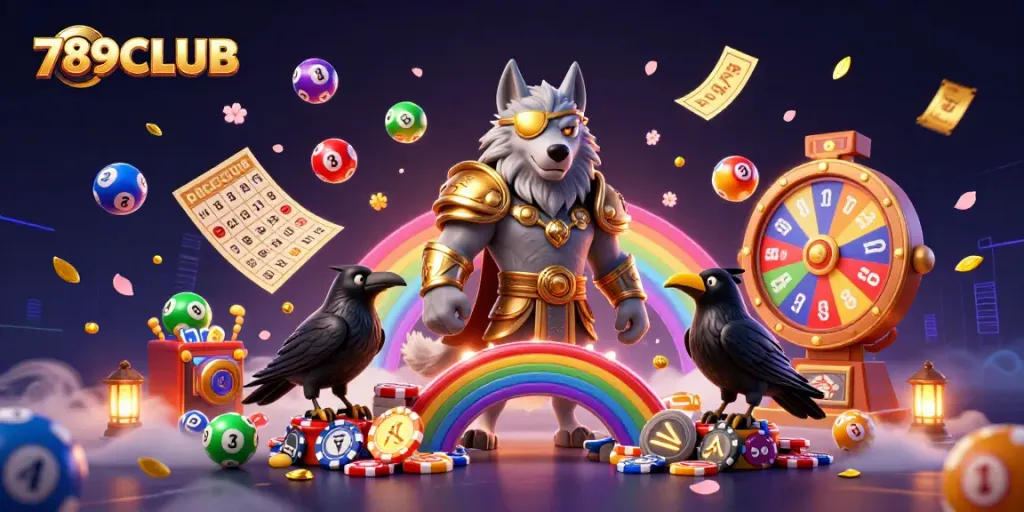 Play with 789CLUB in an enchanting scene of casino excitement, featuring dynamic lottery and game elements.