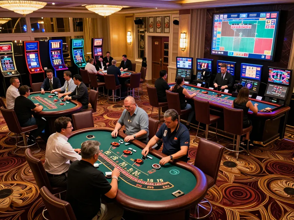 Players enjoying games at a casino floor featuring 5679 exciting tables and vibrant atmosphere.
